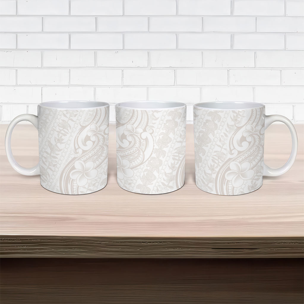 Hawaii Plumeria Lokelani Pikake Lei Ceramic Mug Sandy Beige Polynesian Tattoo LT9 - Polynesian Pride