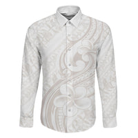 Hawaii Plumeria Lokelani Pikake Lei Family Matching Mermaid Dress and Hawaiian Shirt Sandy Beige Polynesian Tattoo LT9 Dad's Shirt - Long Sleeve Beige - Polynesian Pride