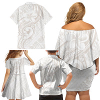 Hawaii Plumeria Lokelani Pikake Lei Family Matching Off Shoulder Short Dress and Hawaiian Shirt Sandy Beige Polynesian Tattoo LT9 - Polynesian Pride