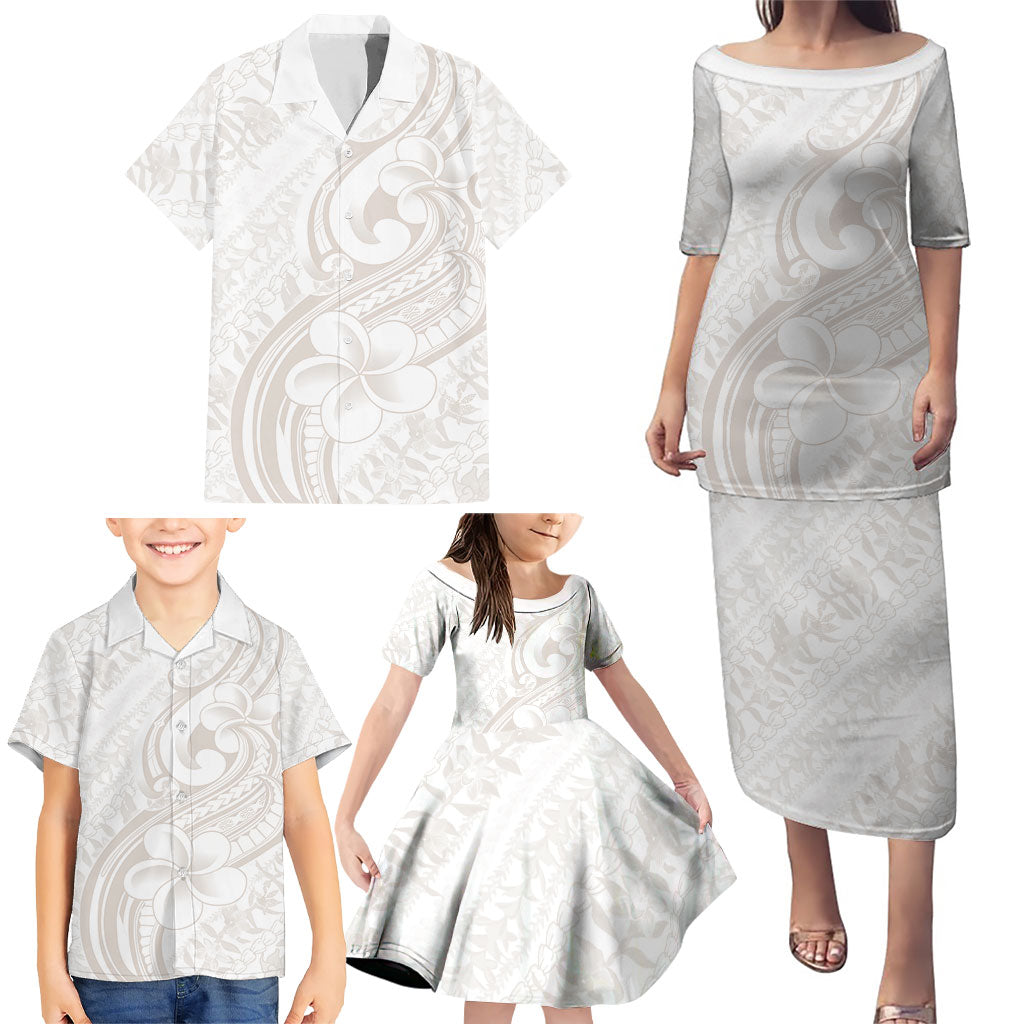 Hawaii Plumeria Lokelani Pikake Lei Family Matching Puletasi and Hawaiian Shirt Sandy Beige Polynesian Tattoo LT9 - Polynesian Pride