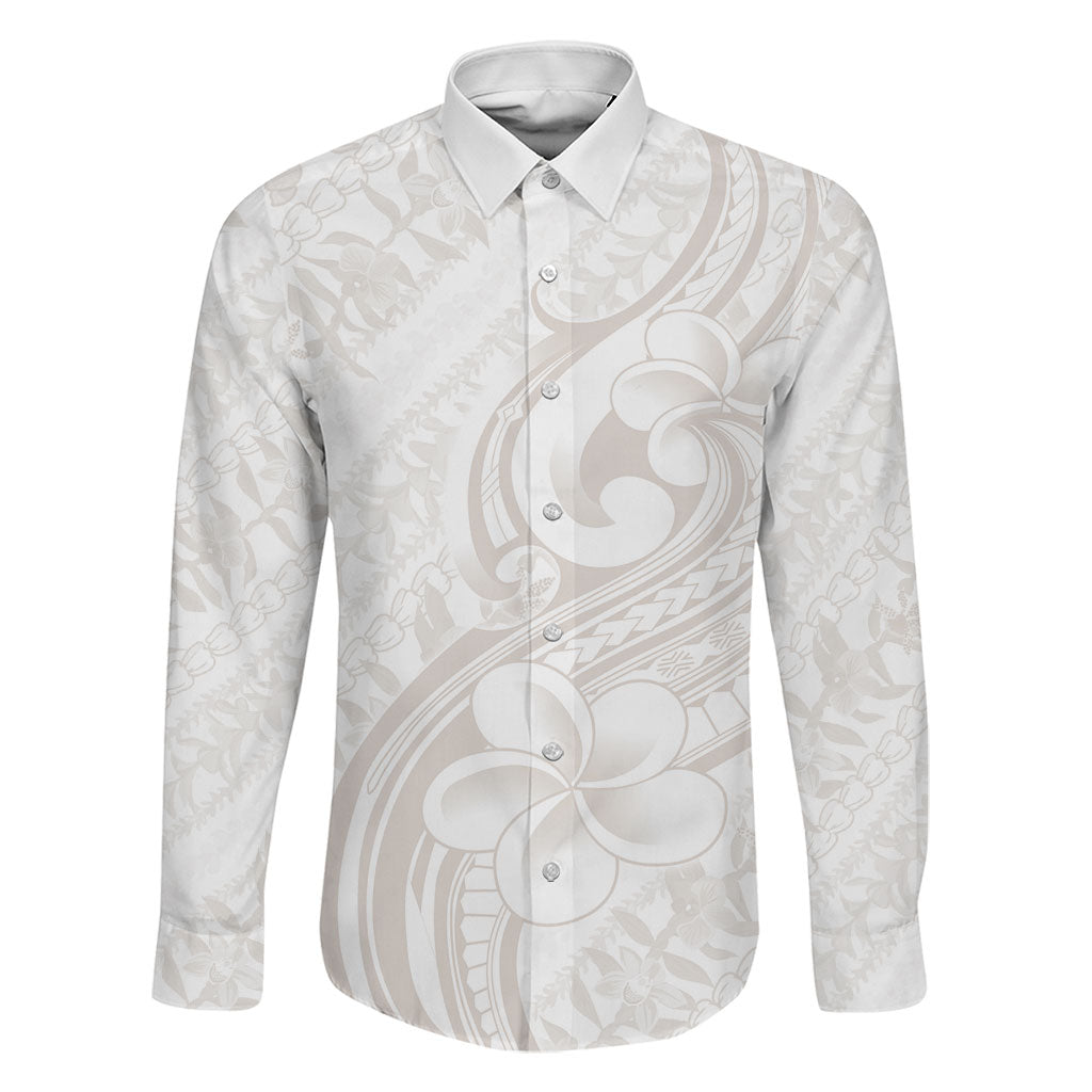 Hawaii Plumeria Lokelani Pikake Lei Family Matching Puletasi and Hawaiian Shirt Sandy Beige Polynesian Tattoo LT9 Dad's Shirt - Long Sleeve Beige - Polynesian Pride