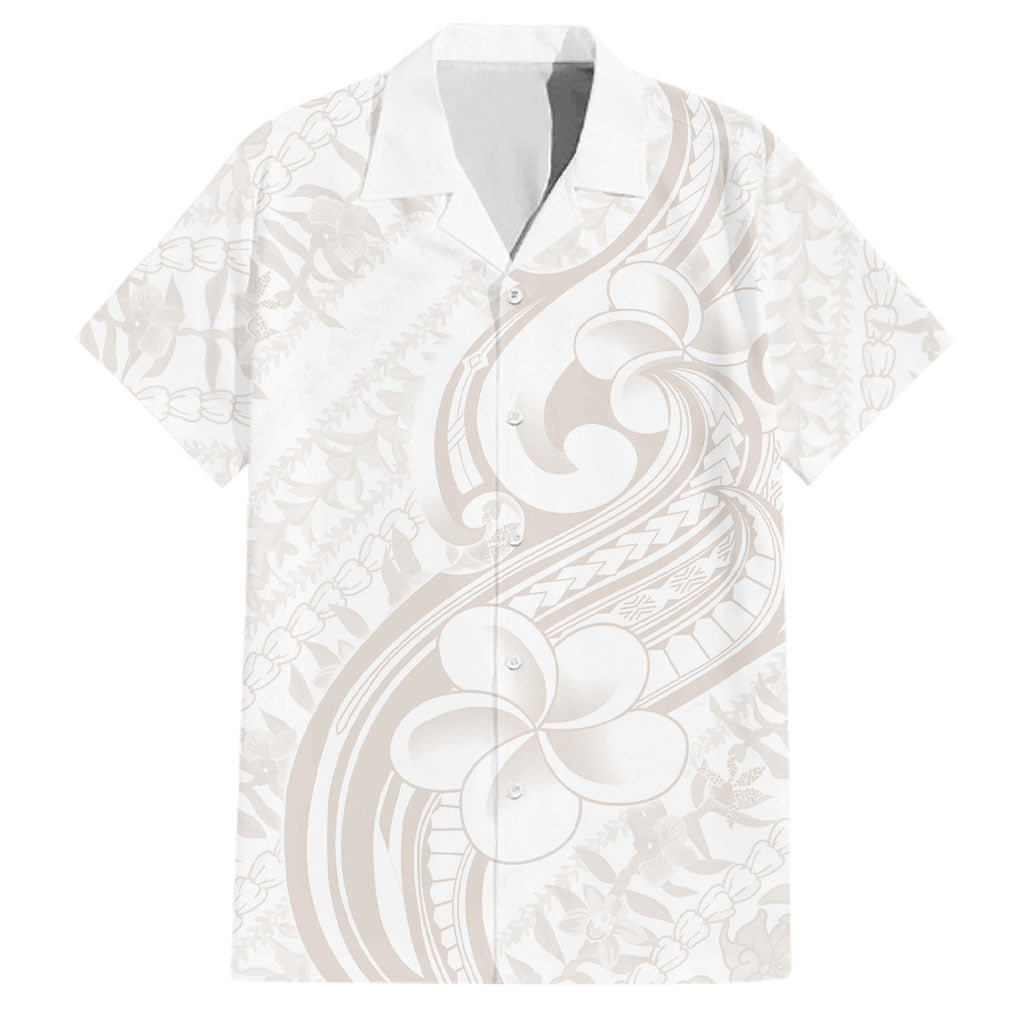 Hawaii Plumeria Lokelani Pikake Lei Family Matching Summer Maxi Dress and Hawaiian Shirt Sandy Beige Polynesian Tattoo LT9 Dad's Shirt - Short Sleeve Beige - Polynesian Pride