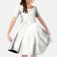 Hawaii Plumeria Lokelani Pikake Lei Kid Short Sleeve Dress Sandy Beige Polynesian Tattoo LT9 KID Beige - Polynesian Pride