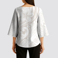 Hawaii Plumeria Lokelani Pikake Lei Kimono Sleeve Blouse Sandy Beige Polynesian Tattoo