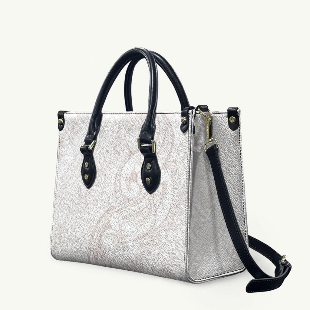 Hawaii Plumeria Lokelani Pikake Lei Leather Bag Sandy Beige Polynesian Tattoo