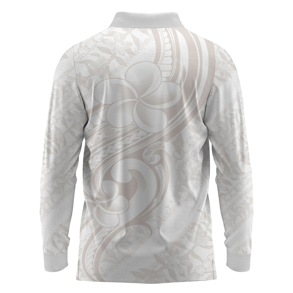 Hawaii Plumeria Lokelani Pikake Lei Long Sleeve Polo Shirt Sandy Beige Polynesian Tattoo LT9 - Polynesian Pride