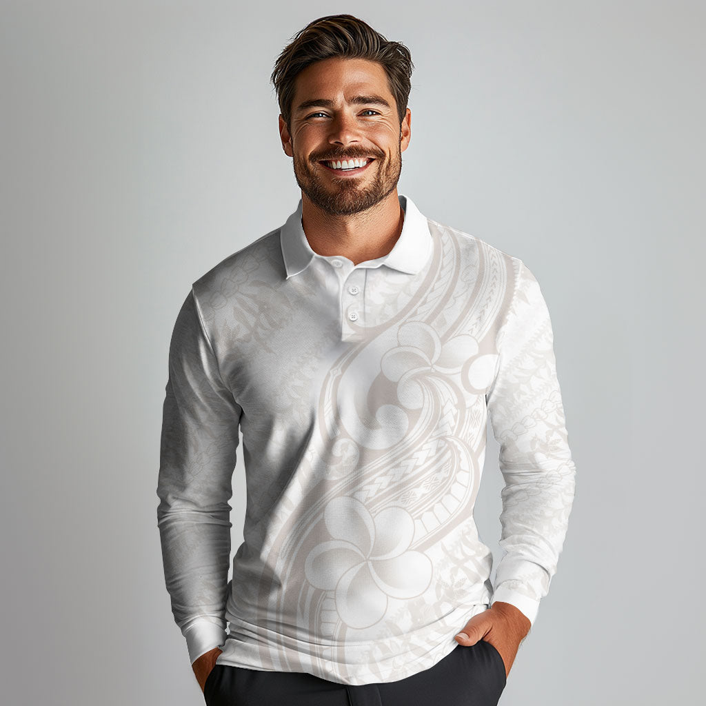 Hawaii Plumeria Lokelani Pikake Lei Long Sleeve Polo Shirt Sandy Beige Polynesian Tattoo LT9 - Polynesian Pride