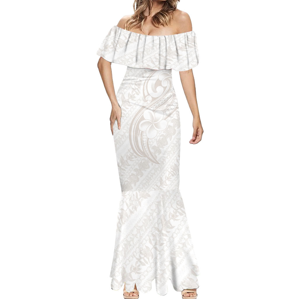 Hawaii Plumeria Lokelani Pikake Lei Mermaid Dress Sandy Beige Polynesian Tattoo LT9 - Polynesian Pride