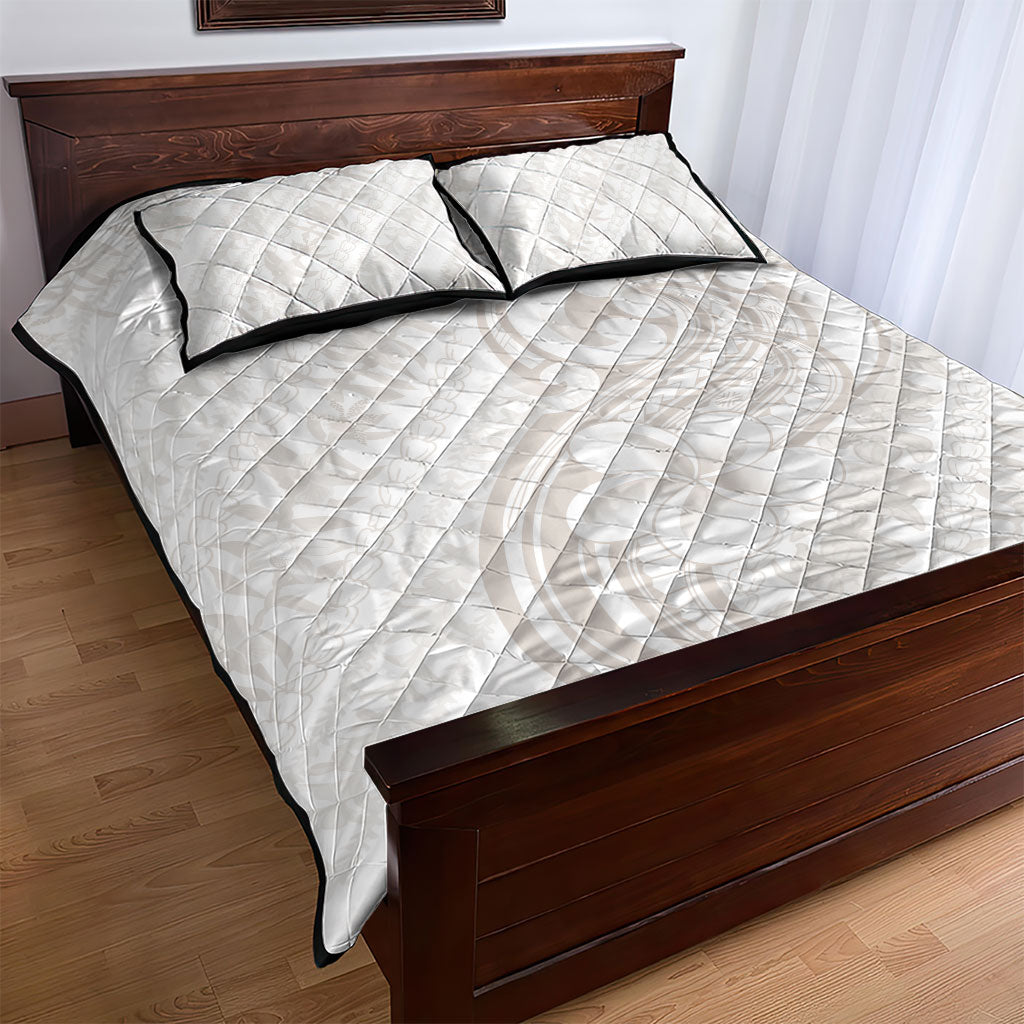 Hawaii Plumeria Lokelani Pikake Lei Quilt Bed Set Sandy Beige Polynesian Tattoo LT9 - Polynesian Pride
