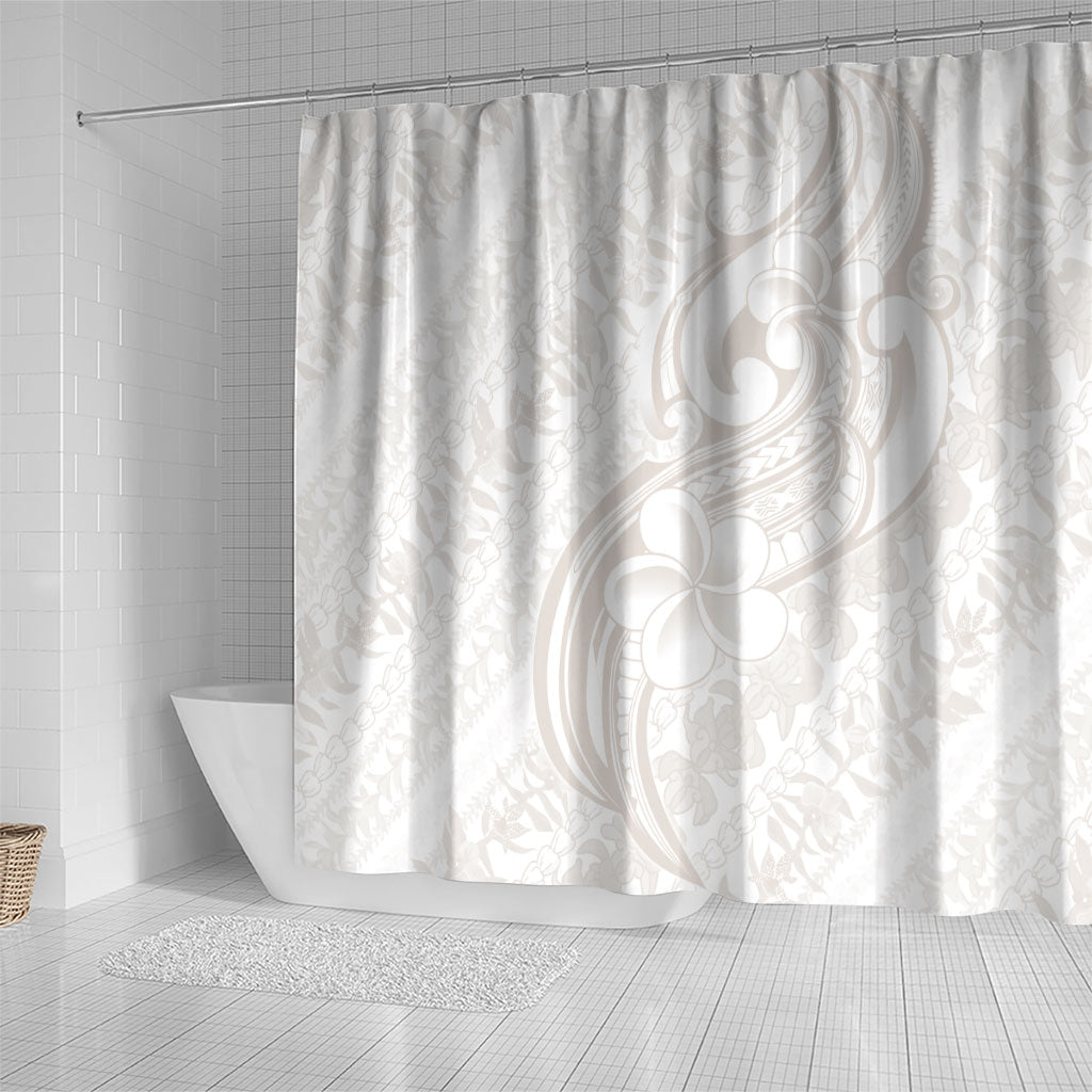 Hawaii Plumeria Lokelani Pikake Lei Shower Curtain Sandy Beige Polynesian Tattoo