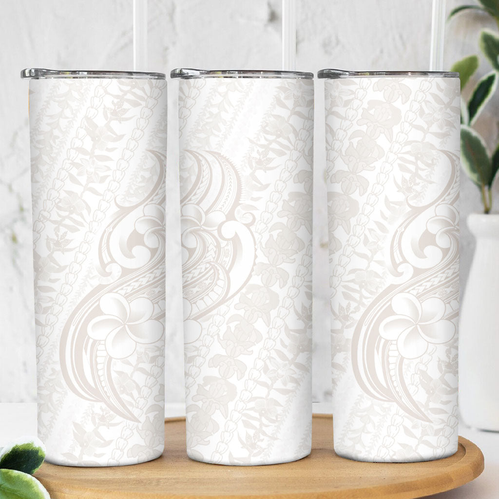 Hawaii Plumeria Lokelani Pikake Lei Skinny Tumbler Sandy Beige Polynesian Tattoo LT9 - Polynesian Pride