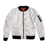 Hawaii Plumeria Lokelani Pikake Lei Sleeve Zip Bomber Jacket Sandy Beige Polynesian Tattoo