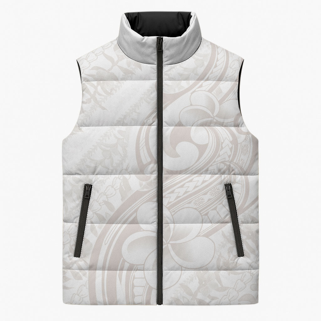 Hawaii Plumeria Lokelani Pikake Lei Sleeveless Puffer Jacket Sandy Beige Polynesian Tattoo LT9 Unisex Beige - Polynesian Pride