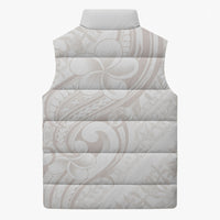 Hawaii Plumeria Lokelani Pikake Lei Sleeveless Puffer Jacket Sandy Beige Polynesian Tattoo LT9 - Polynesian Pride