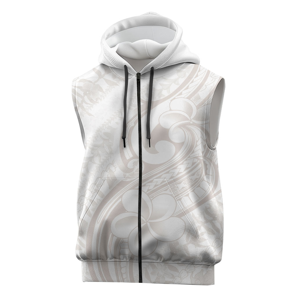 Hawaii Plumeria Lokelani Pikake Lei Sleeveless Zip Hoodie Sandy Beige Polynesian Tattoo
