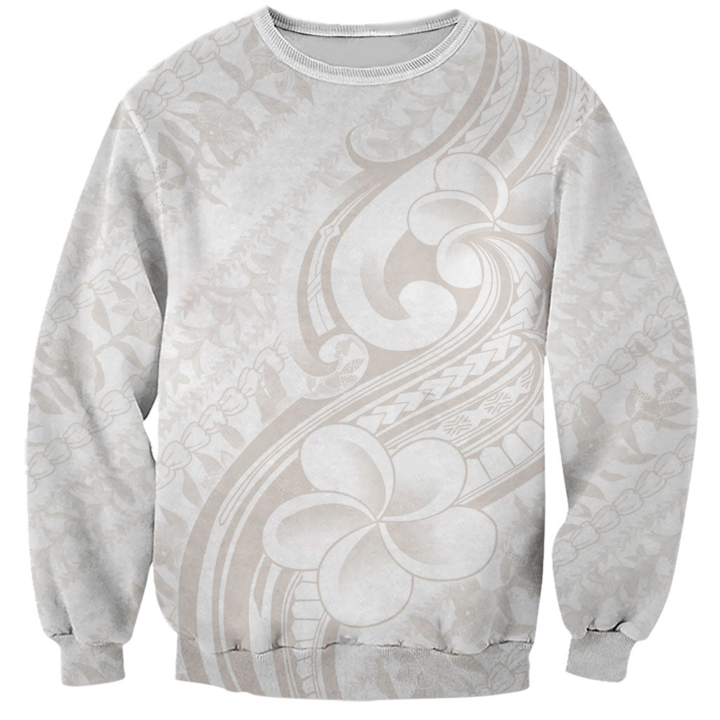 Hawaii Plumeria Lokelani Pikake Lei Sweatshirt Sandy Beige Polynesian Tattoo
