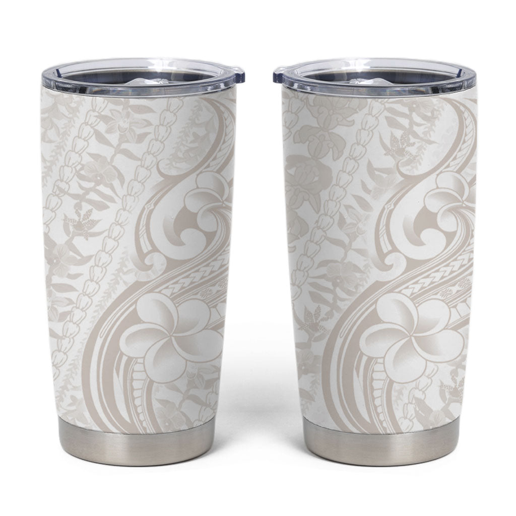 Hawaii Plumeria Lokelani Pikake Lei Tumbler Cup Sandy Beige Polynesian Tattoo