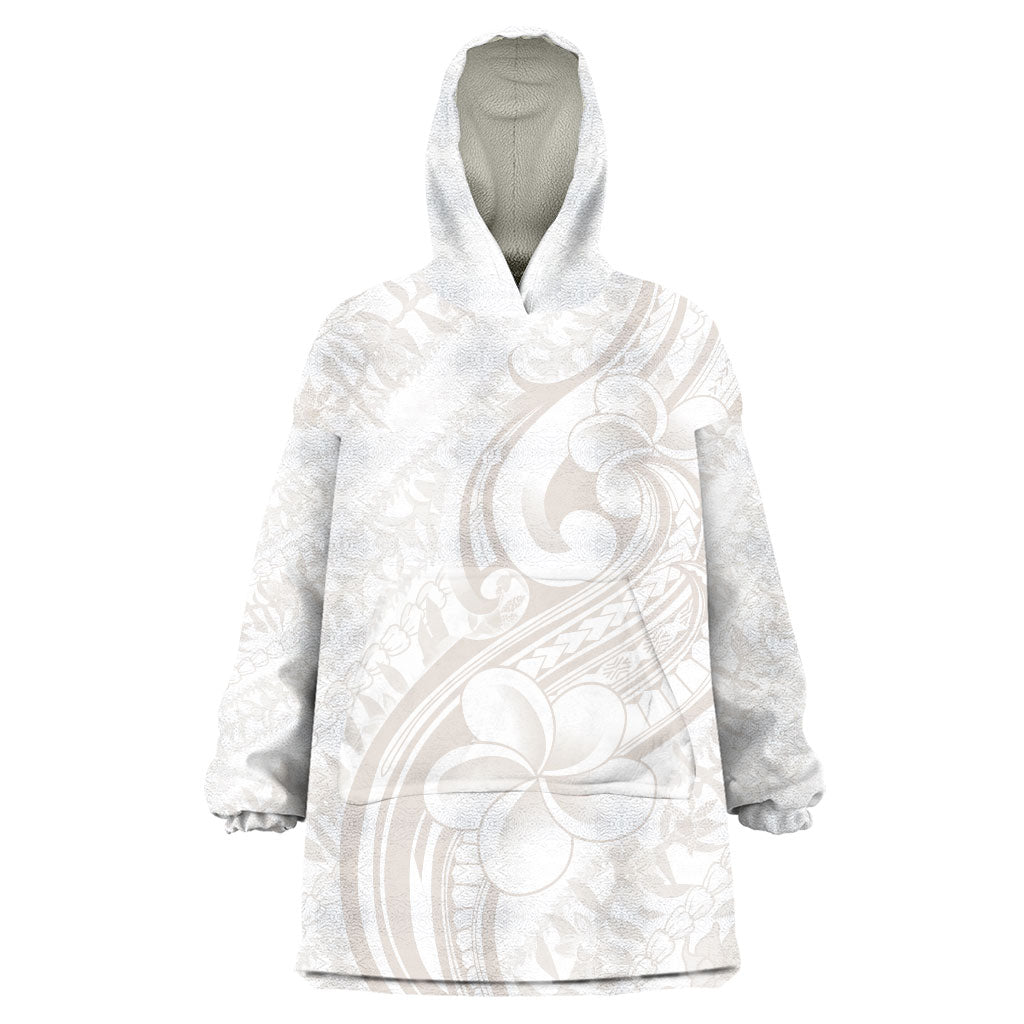 Hawaii Plumeria Lokelani Pikake Lei Wearable Blanket Hoodie Sandy Beige Polynesian Tattoo LT9 One Size Beige - Polynesian Pride