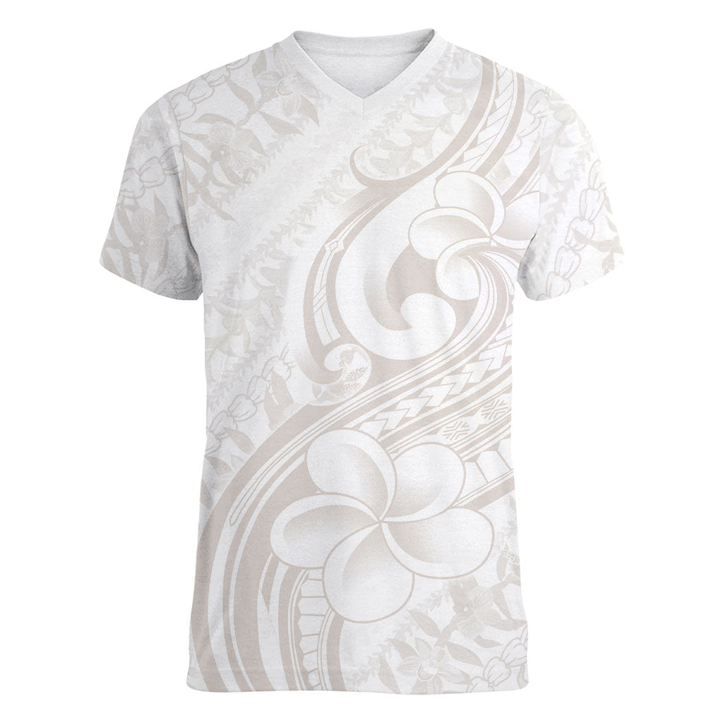 Hawaii Plumeria Lokelani Pikake Lei Women V-Neck T-Shirt Sandy Beige Polynesian Tattoo LT9 Female Beige - Polynesian Pride