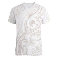 Hawaii Plumeria Lokelani Pikake Lei Women V-Neck T-Shirt Sandy Beige Polynesian Tattoo LT9 Female Beige - Polynesian Pride
