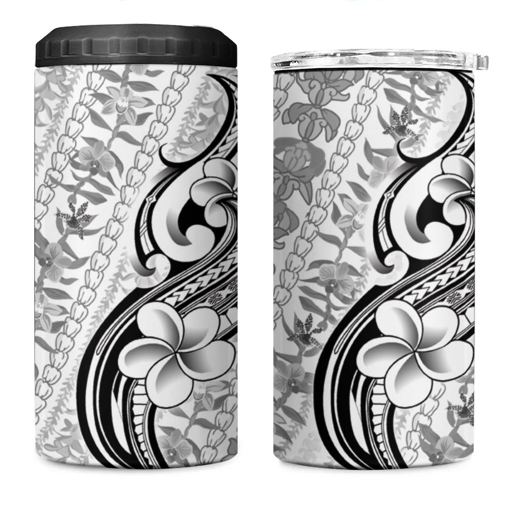 Hawaii Plumeria Lokelani Pikake Lei 4 in 1 Can Cooler Tumbler Ele'ele Polynesian Tattoo