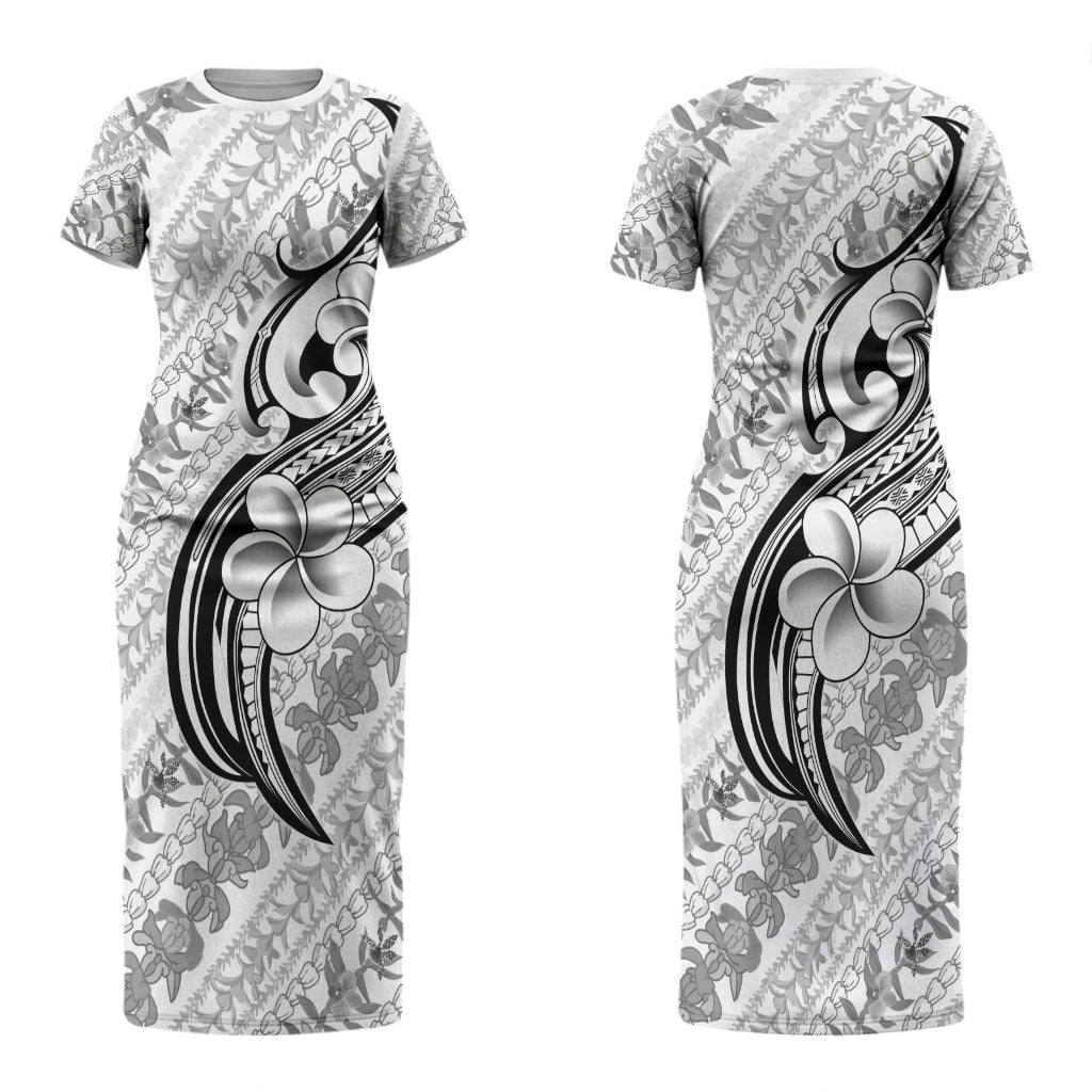 Hawaii Plumeria Lokelani Pikake Lei Couples Matching Short Sleeve Bodycon Dress and Long Sleeve Button Shirt Ele'ele Polynesian Tattoo LT9 - Polynesian Pride