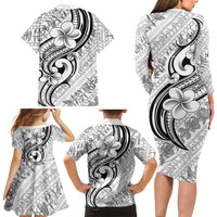 Hawaii Plumeria Lokelani Pikake Lei Family Matching Long Sleeve Bodycon Dress and Hawaiian Shirt Ele'ele Polynesian Tattoo LT9 - Polynesian Pride
