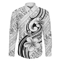 Hawaii Plumeria Lokelani Pikake Lei Family Matching Long Sleeve Bodycon Dress and Hawaiian Shirt Ele'ele Polynesian Tattoo LT9 Dad's Shirt - Long Sleeve Black - Polynesian Pride