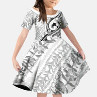 Hawaii Plumeria Lokelani Pikake Lei Family Matching Off The Shoulder Long Sleeve Dress and Hawaiian Shirt Ele'ele Polynesian Tattoo LT9 Daughter's Dress Black - Polynesian Pride