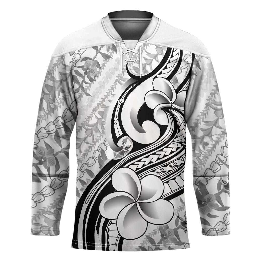 Hawaii Plumeria Lokelani Pikake Lei Hockey Jersey Ele'ele Polynesian Tattoo