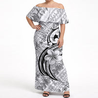 Hawaii Plumeria Lokelani Pikake Lei Off Shoulder Maxi Dress Ele'ele Polynesian Tattoo LT9 Women Black - Polynesian Pride