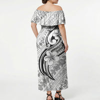 Hawaii Plumeria Lokelani Pikake Lei Off Shoulder Maxi Dress Ele'ele Polynesian Tattoo LT9 - Polynesian Pride