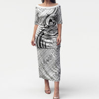 Hawaii Plumeria Lokelani Pikake Lei Puletasi Ele'ele Polynesian Tattoo LT9 Long Dress Black - Polynesian Pride