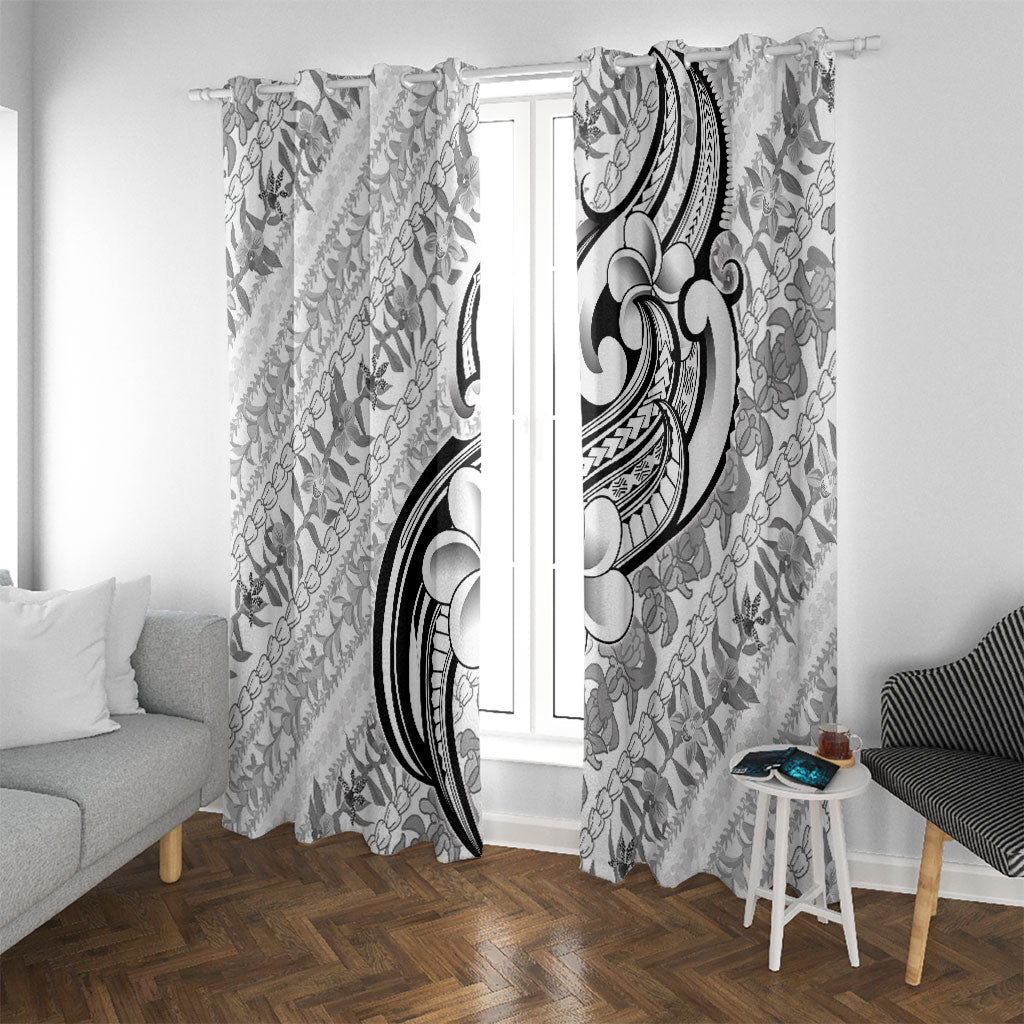 Hawaii Plumeria Lokelani Pikake Lei Window Curtain Ele'ele Polynesian Tattoo LT9 With Grommets Black - Polynesian Pride