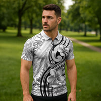 Hawaii Plumeria Lokelani Pikake Lei Zipper Polo Shirt Ele'ele Polynesian Tattoo