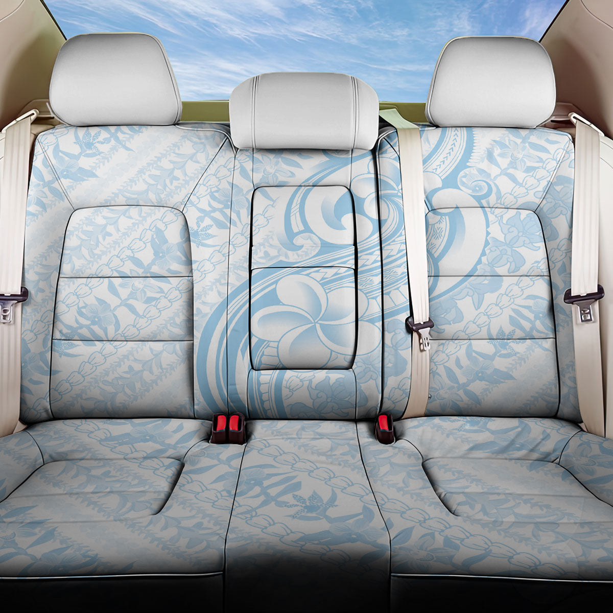 Hawaii Plumeria Lokelani Pikake Lei Back Car Seat Cover Uliuli Polynesian Tattoo LT9 One Size Blue - Polynesian Pride