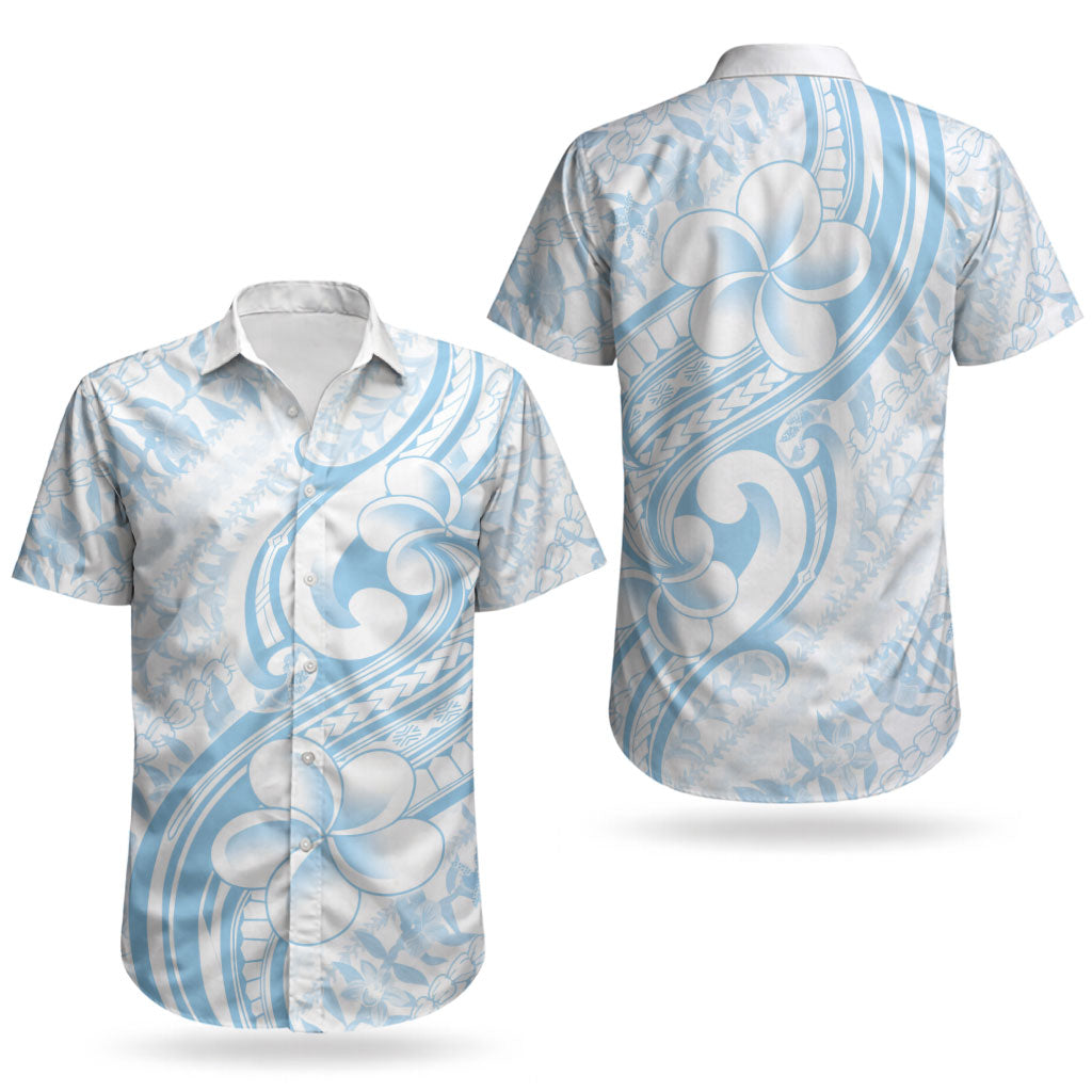 Hawaii Plumeria Lokelani Pikake Lei Couples Matching Off Shoulder Short Dress and Hawaiian Shirt Uliuli Polynesian Tattoo LT9 - Polynesian Pride