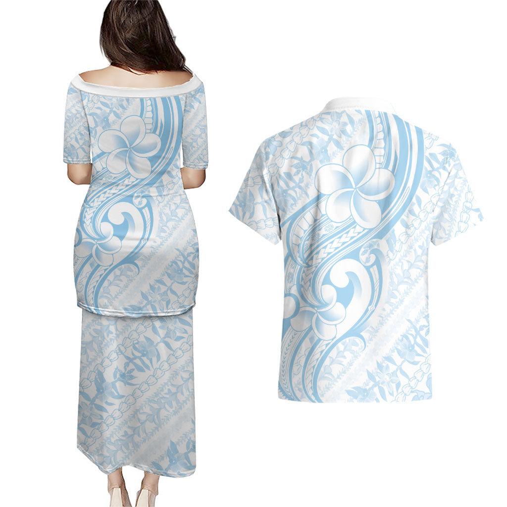 Hawaii Plumeria Lokelani Pikake Lei Couples Matching Puletasi and Hawaiian Shirt Uliuli Polynesian Tattoo LT9 - Polynesian Pride