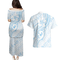 Hawaii Plumeria Lokelani Pikake Lei Couples Matching Puletasi and Hawaiian Shirt Uliuli Polynesian Tattoo LT9 - Polynesian Pride