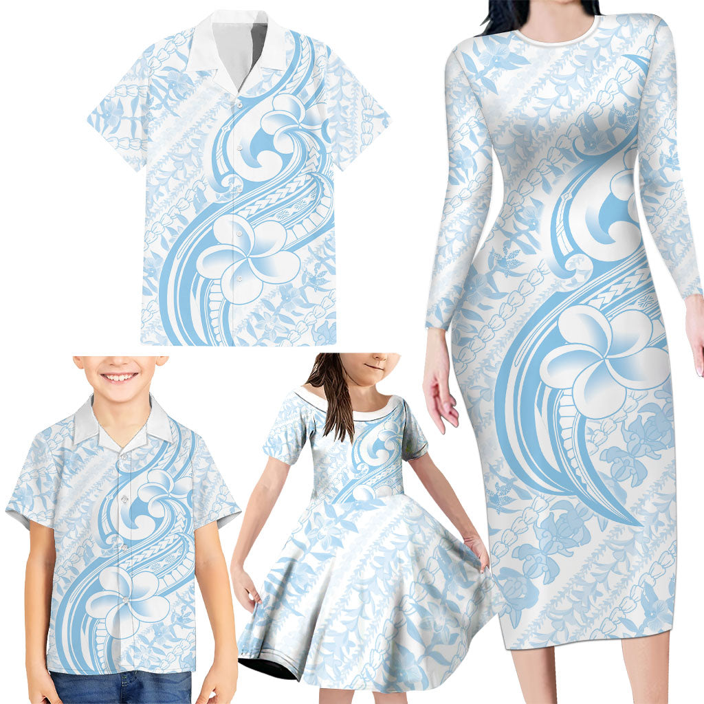 Hawaii Plumeria Lokelani Pikake Lei Family Matching Long Sleeve Bodycon Dress and Hawaiian Shirt Uliuli Polynesian Tattoo LT9 - Polynesian Pride