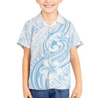 Hawaii Plumeria Lokelani Pikake Lei Family Matching Mermaid Dress and Hawaiian Shirt Uliuli Polynesian Tattoo LT9 Son's Shirt Blue - Polynesian Pride