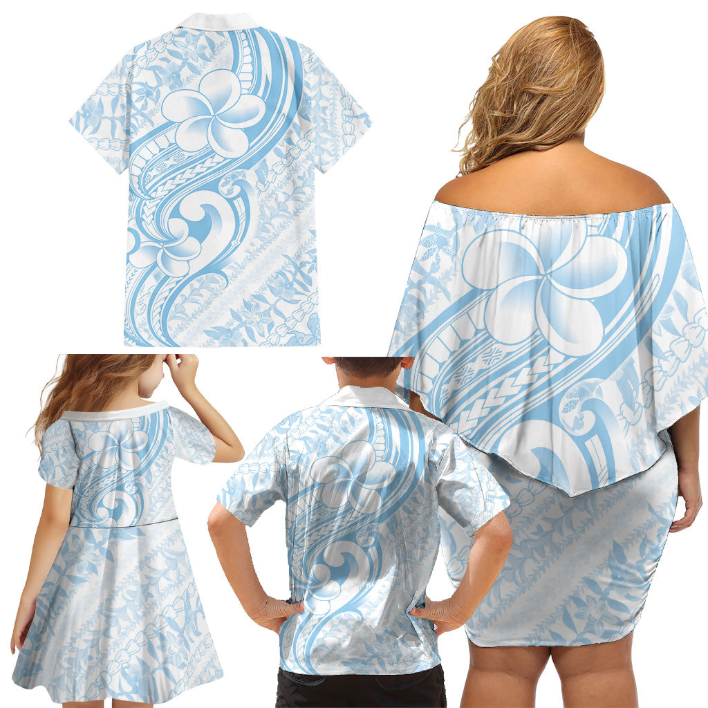 Hawaii Plumeria Lokelani Pikake Lei Family Matching Off Shoulder Short Dress and Hawaiian Shirt Uliuli Polynesian Tattoo LT9 - Polynesian Pride