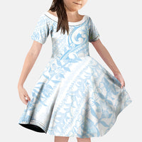 Hawaii Plumeria Lokelani Pikake Lei Family Matching Short Sleeve Bodycon Dress and Hawaiian Shirt Uliuli Polynesian Tattoo LT9 Daughter's Dress Blue - Polynesian Pride