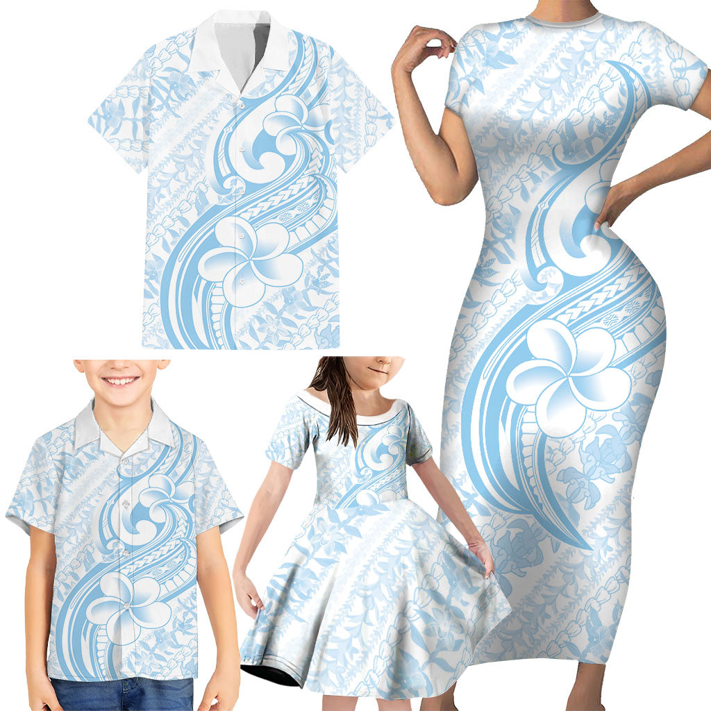 Hawaii Plumeria Lokelani Pikake Lei Family Matching Short Sleeve Bodycon Dress and Hawaiian Shirt Uliuli Polynesian Tattoo LT9 - Polynesian Pride
