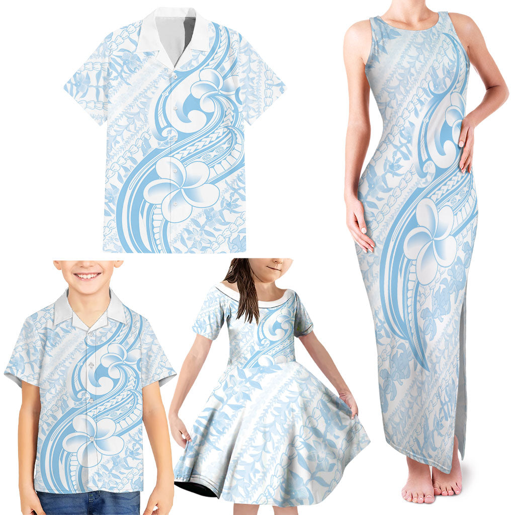 Hawaii Plumeria Lokelani Pikake Lei Family Matching Tank Maxi Dress and Hawaiian Shirt Uliuli Polynesian Tattoo