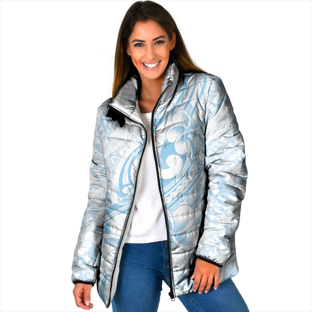 Hawaii Plumeria Lokelani Pikake Lei Padded Jacket Uliuli Polynesian Tattoo