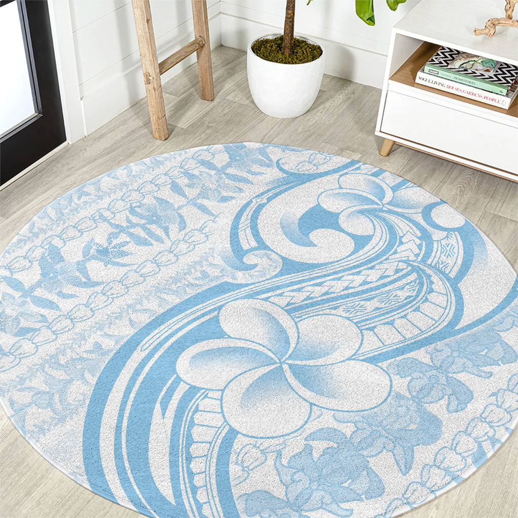 Hawaii Plumeria Lokelani Pikake Lei Round Carpet Uliuli Polynesian Tattoo LT9 Blue - Polynesian Pride