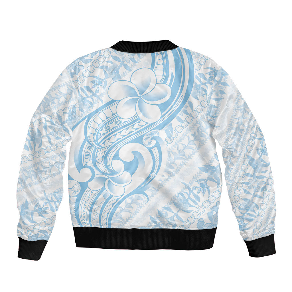 Hawaii Plumeria Lokelani Pikake Lei Sleeve Zip Bomber Jacket Uliuli Polynesian Tattoo