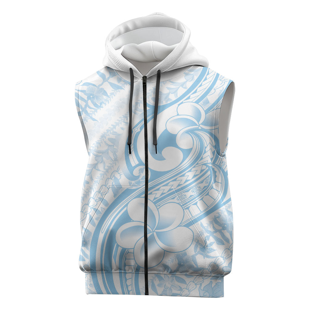 Hawaii Plumeria Lokelani Pikake Lei Sleeveless Zip Hoodie Uliuli Polynesian Tattoo