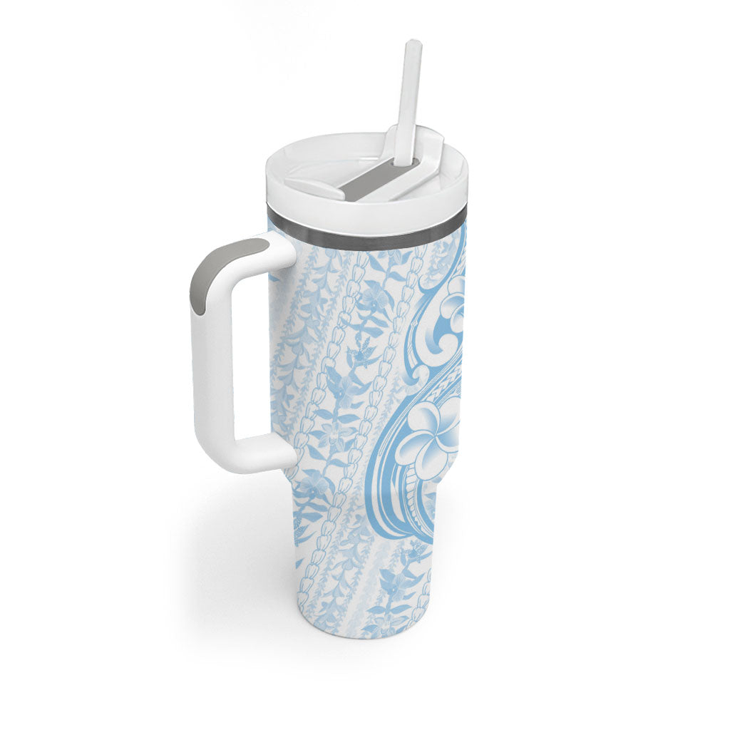 Hawaii Plumeria Lokelani Pikake Lei Tumbler With Handle Uliuli Polynesian Tattoo